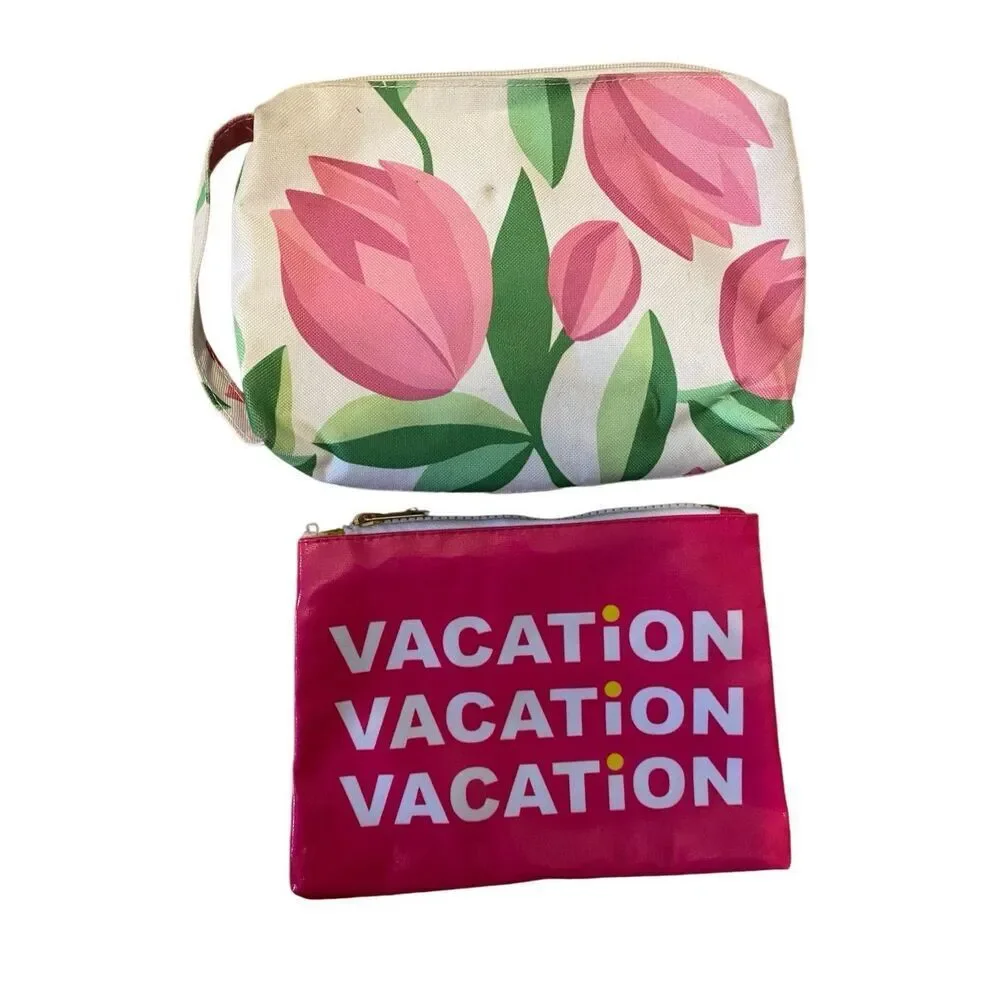 Lot of 2 Cosmetics Travel Bags Vacation Makeup Case Toiletry Beauty